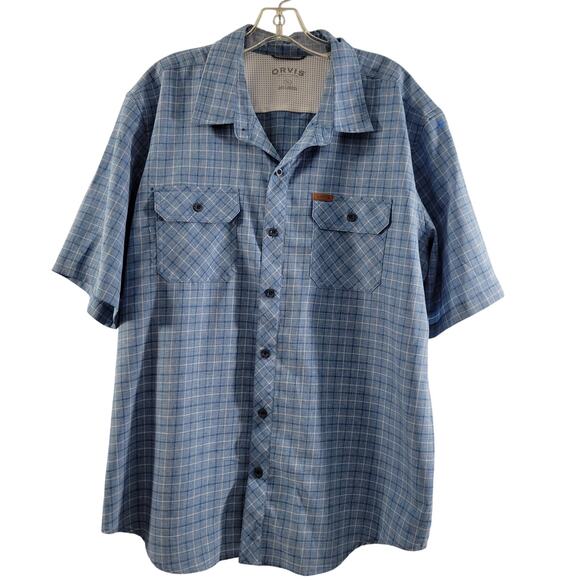 Orvis Blue Plaid Button Front 2 Breast Pockets Shirt Size XL 11623-0114 - Picture 1 of 8